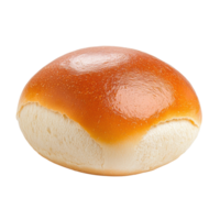 Round soft bread roll with a golden crust and fluffy interior. The freshly baked bun is ideal for sandwiches, burgers, or as a side for meals. Isolated on transparent background. png