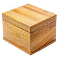 Wooden storage box with a smooth finish featuring natural grain patterns and a minimalist design. Ideal for organizing items or decorative purposes. Isolated on transparent background. png