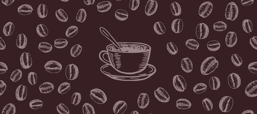 Coffee beans seamless pattern, hand drawn illustrations