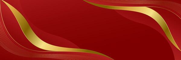 Modern luxury red and gold banner background, abstract wave shapes vector