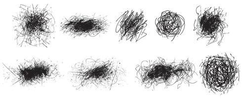 Abstract Scribble Set, Chaotic Hand-Drawn Sketch Lines in Black and White vector