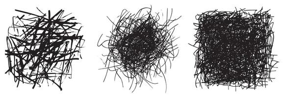 Abstract Chaotic Scribble Set, Hand-Drawn Sketchy Ink Lines in Black vector