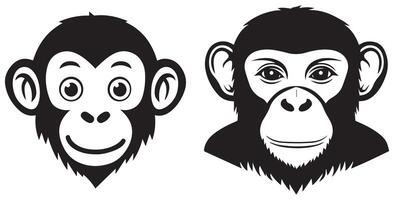 Monkey Face Silhouette Set, Cute and Realistic Ape Illustrations for Logos and Designs vector