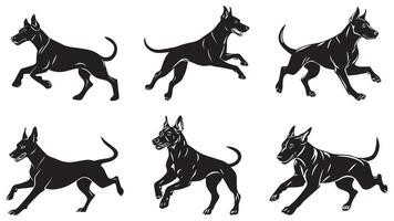Jumping Doberman Silhouette Set, Elegant and Agile Dog Illustrations vector