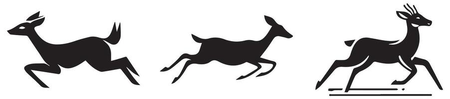 Running Deer Silhouette Set, Elegant Wildlife Illustrations for Nature and Hunting Designs vector