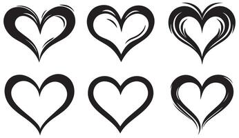 Abstract Heart Outline Set, Black Romantic Love Symbols, Hand-Drawn Heart Shapes, and Decorative Tattoo-Style Graphics for Design vector