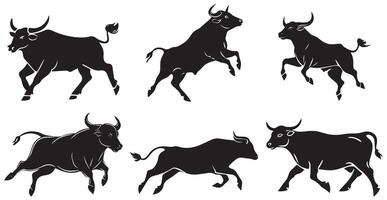 Running Bull Silhouettes, Dynamic and Powerful Bull Illustrations vector