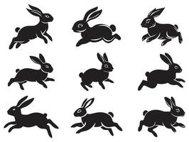 Rabbit Silhouette Set, Running, Jumping, and Leaping Hare Illustrations for Wildlife and Nature Designs vector