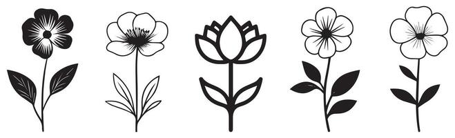 Floral Silhouette Set, Elegant Black and White Flower Design for Graphic Use vector