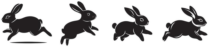 Jumping Rabbit Silhouette Set, Dynamic Running and Leaping Bunny Illustrations for Easter, Wildlife, and Nature Designs vector