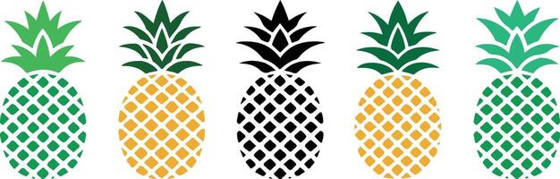 A vibrant row of pineapples, each with its distinctive texture and color, presented in an eye-catching display, symbolizing freshness and tropical abundance. vector