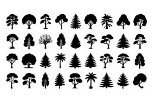 A diverse array of tree silhouettes provides a versatile set for various design needs vector