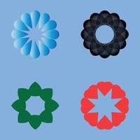 A collection of four vibrant, abstract floral designs, each with unique petal arrangements, a perfect blend of color and geometric harmony vector