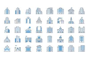 A vibrant collection of meticulously drawn building illustrations showcasing a range of architectural designs. vector