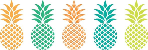 A vibrant collection of stylized pineapples, with each fruit displaying a unique blend of radiant hues, offering a playful nod to the tropics and its exotic delights. vector