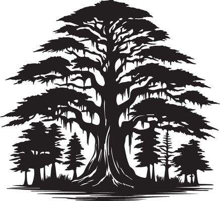 the silhouette of a tree with a lake in the background