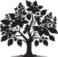Black and white stylized tree with roots and grass vector