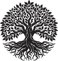 a black and white tree with roots for you vector