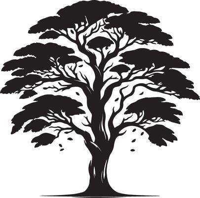 The unique a black and white silhouette of a tree