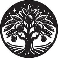 an olive tree with fruit in the middle of it vector