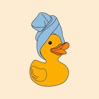 Cartoon rubber duck relaxing with a towel after the spa, enjoying a peaceful moment of self-care and wellness vector