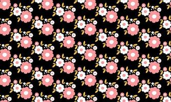 a fabric pattern composed hand drawn of white and pink flower with black background , design for fabric or various pattern printing works. vector