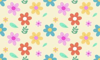 a fabric pattern composed hand drawn of pink,red and blue flower with yellow background , design for fabric or various pattern printing works. vector