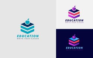Education Logo A Modern Design with Books and an Apple, Symbolizing Knowledge and Learning vector