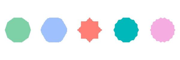 Colorful Geometric Shapes Pixelated Icon Set. Pixel Art Symbol Collection Of Colorful Geometric Shapes. Isolated Illustration vector