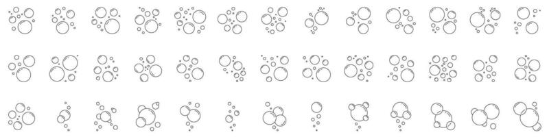 Soap Bubbles Line Icon Set. Cluster Of Various Sized Floating Soapy Air Bubbles Outline Symbol Collection. Editable Stroke. Isolated Illustration vector