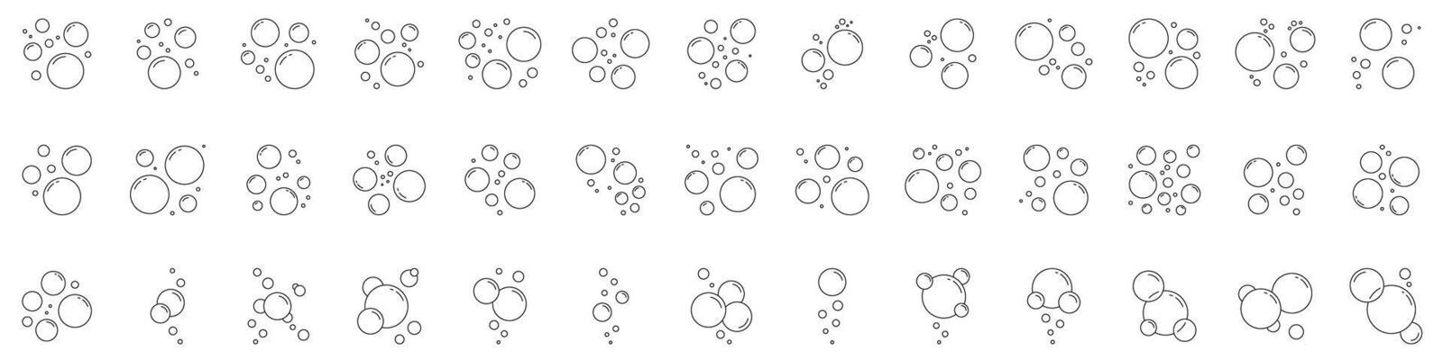 Soap Bubbles Line Icon Set. Cluster Of Various Sized Floating Soapy Air Bubbles Outline Symbol Collection. Editable Stroke. Isolated Illustration