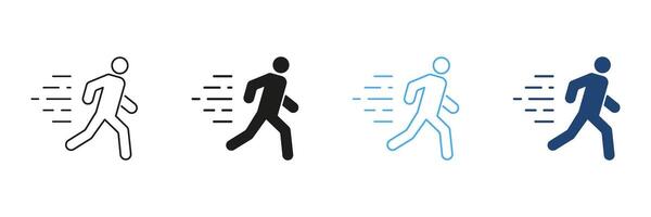 Running Figure Line and Silhouette Icon Set. Fitness, Physical Activity, Quick Movement, Exercise for Health. Editable Stroke. Isolated Illustration vector