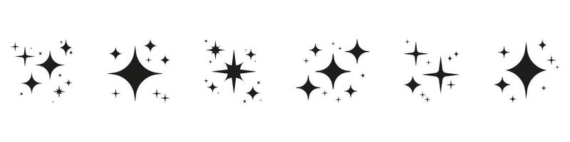 Star Shaped Sparkles Icon Solid Icon Set. Light And Twinkle Elements Silhouette Symbol Collection. Isolated Illustration vector