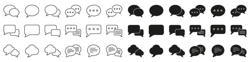 Chat Outline and Silhouette Icons Set. Speech Bubble Sign and Symbol. Comment and Message Line and Solid Icon. Editable Stroke. Isolated Illustration vector