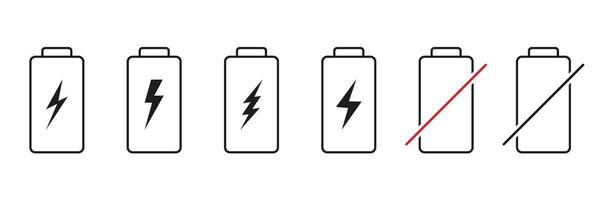Battery Icon Outline Icon Set. Charging And Power Level Indicators Line Symbol Collection. Isolated Illustration vector