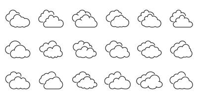 Cloud weather forecast line icon set. Cloud sky meteorology outline symbol collection. Editable stroke. Isolated illustration vector