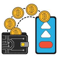 Bitcoin wallet and mobile phone vector