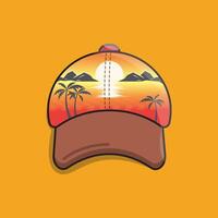 illustration of a hat with a sunset view vector