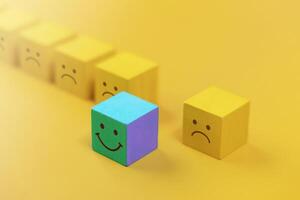 Different, Talent and Outstanding Concept. a Unique Smiling Cube that Stand Out among Crowd photo