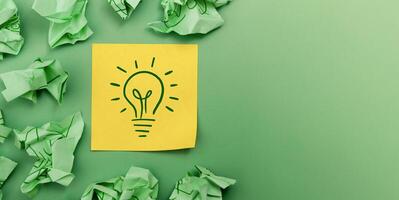 Idea, Innovation and Creativity Concept. a Light Bulb Handdrawn on Sticky Note, Brainstorm for New Business photo