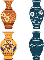 Collection of decorative vases with floral and geometric patterns in various colors vector