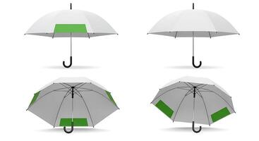White Umbrellas Collection with Green Panels Four Different Angles Displayed photo