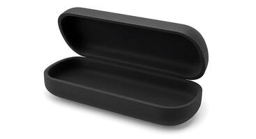 Open Empty Black Eyeglass Case with Smooth Matte Finish on White photo