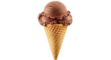 Chocolate Ice Cream Cone with Three Scoops Isolated on White photo