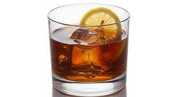 Whiskey on the Rocks with Lemon Slice Fresh Refreshment Drink photo