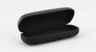 Open Black Sunglasses Case Showing Interior Space Against White Background photo