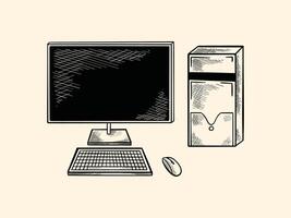 illustration hand drawn sketch of personal computer isolated on white background vector