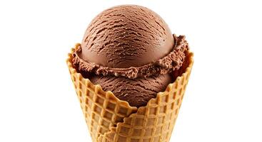 Chocolate Ice Cream Scoops in Waffle Cone Delicious Summer Treat photo