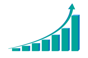 Bar graph with a rising line, highlighting upward growth progress with teal color png