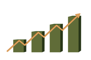 Bar graph with a rising line, highlighting upward growth progress on transparent png